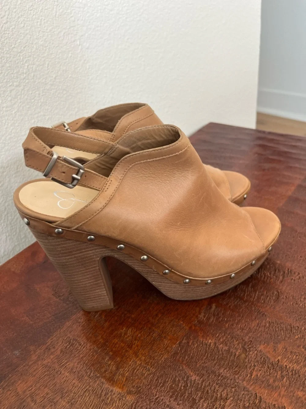 Jessica Simpson Daine leather studded platform block heel boho festival heel 8